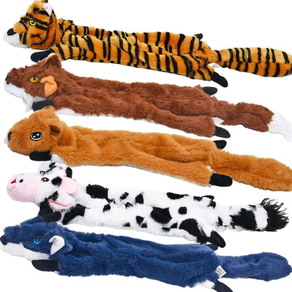 SHARLOVY SharLovy 5 Pack Plush Squeaky Dog Toys For Chewing And Teething Squirrel Cow Fox Wolf Tiger Bundle - Animals & Pet Supplies > Pet Supplies > Dog Supplies > Dog Toys Dog