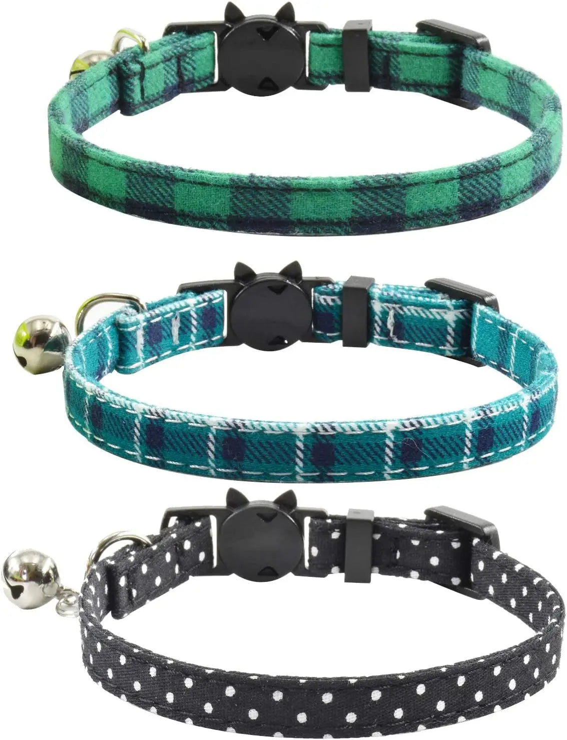 Durable Breakaway Cat Collars with Bell - Set of 3 Adjustable Safety Collars for Kittens and Puppies (7.5-11 inches, Green, Cyan, Black) xpangle