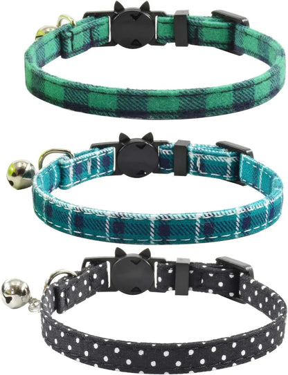 xpangle Triple Pack Adjustable Breakaway Cat Collars With Bells For Safe Comfortable Active Cats In Colorful Styles - Animals & Pet Supplies > Pet Supplies > Pet Collars & Harnesses > Breakaway & Safety Collars cat