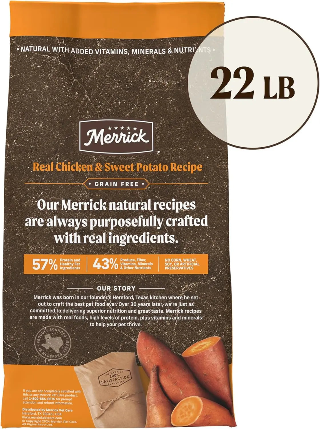 Merrick Premium Grain Free Dry Adult Dog Food, Wholesome and Natural Kibble with Real Chicken and Sweet Potato - 22.0 Lb. Bag Merrick Pet Care