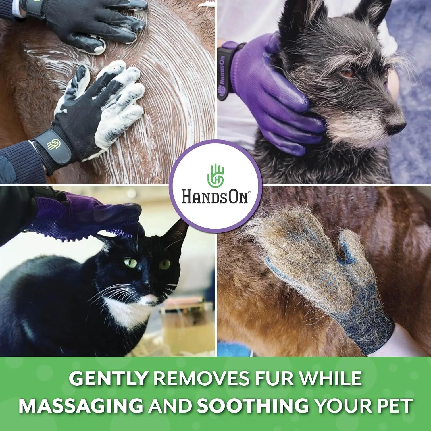 H HANDSON Pet Grooming Gloves - Patented #1 Ranked, Award Winning Shedding, Bathing, & Hair Remover Gloves - Gentle Brush for Cats, Dogs, and Horses (Grey, Large) HANDS ON EQUINE LLC