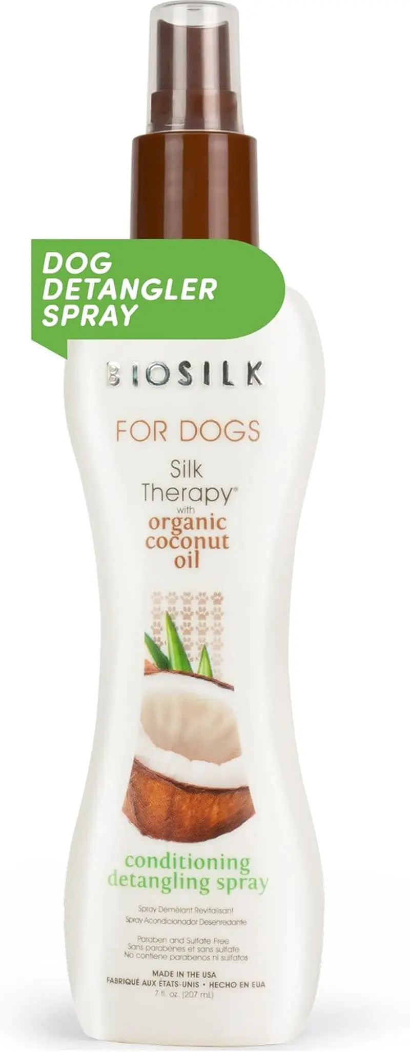 Transform Your Dog's Coat with BioSilk Silk Therapy Conditioning Detangling Spray - Natural Coconut Oil for Silky Smooth Fur, 7 Fl Oz Fetch for Pets