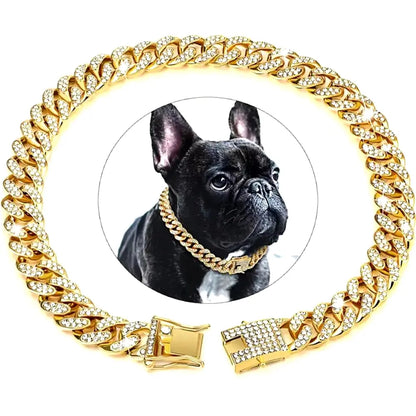 Excel Pets Sparkling Rhinestone Chain Dog Cat Collar For Small And Medium Dogs Gold Link Pet Jewelry Necklace - Animals & Pet Supplies > Pet Supplies > Pet Collars & Harnesses > Standard Collars Dog