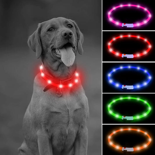 Led Dog Collar, USB Rechargeable LED Dog Necklace Light, Silicone Light up Dog Collars Glow in the Dark (Red-Silicone) Excel Pets