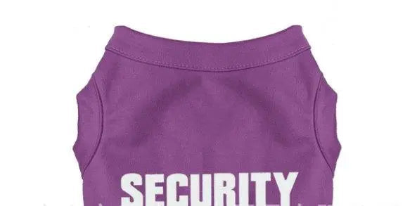 Purple casual printed pet T-shirt for dogs with "SECURITY" text design