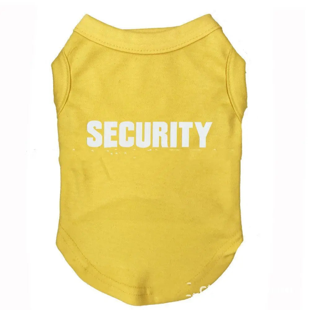 Yellow casual printed pet t-shirt with "SECURITY" text for dogs