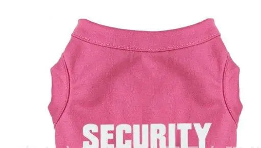 Pink Casual Printed Pet T-Shirt for dogs with "SECURITY" text, made of polyester and cotton blend for comfort and durability
