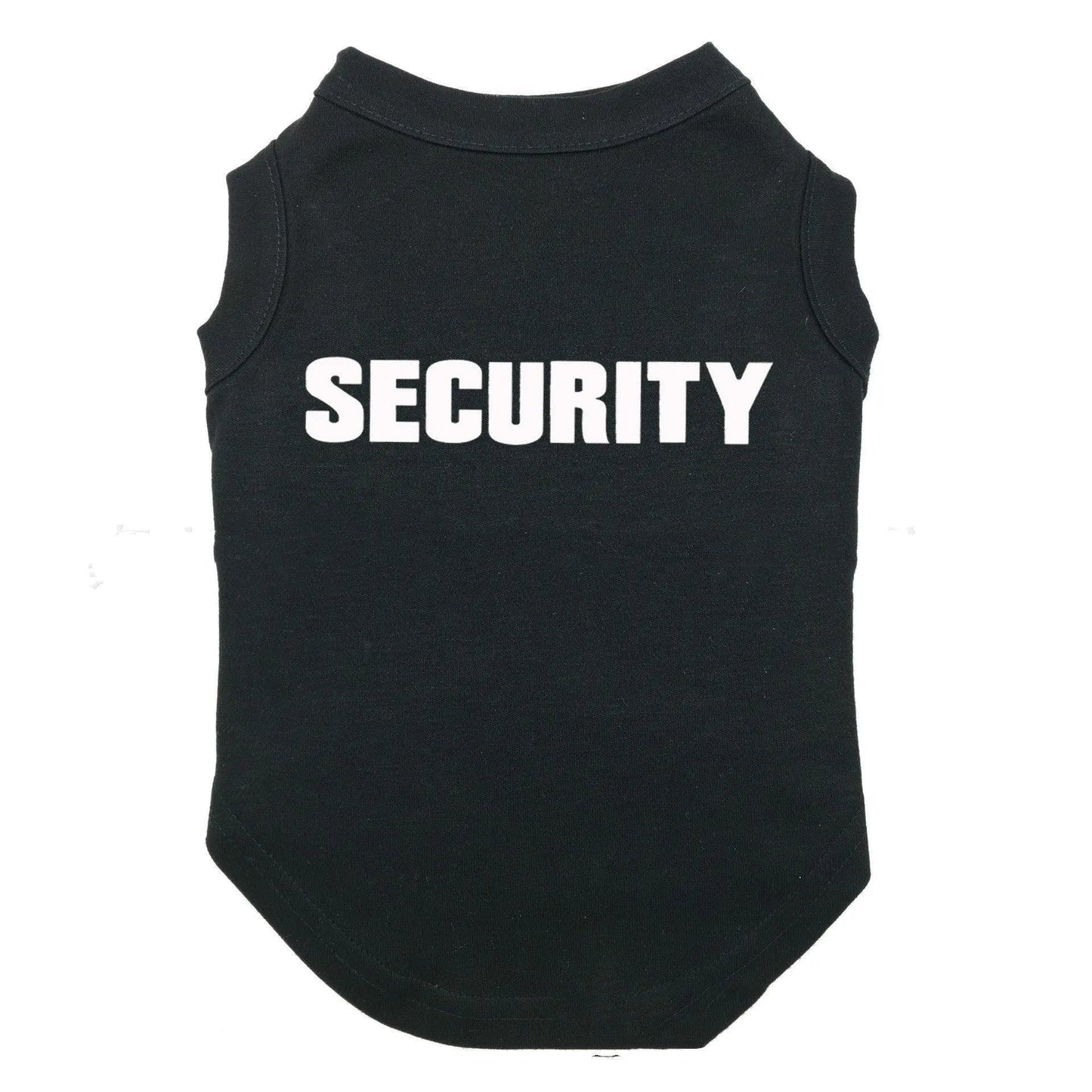 Black casual printed pet T-shirt with "SECURITY" text for dogs