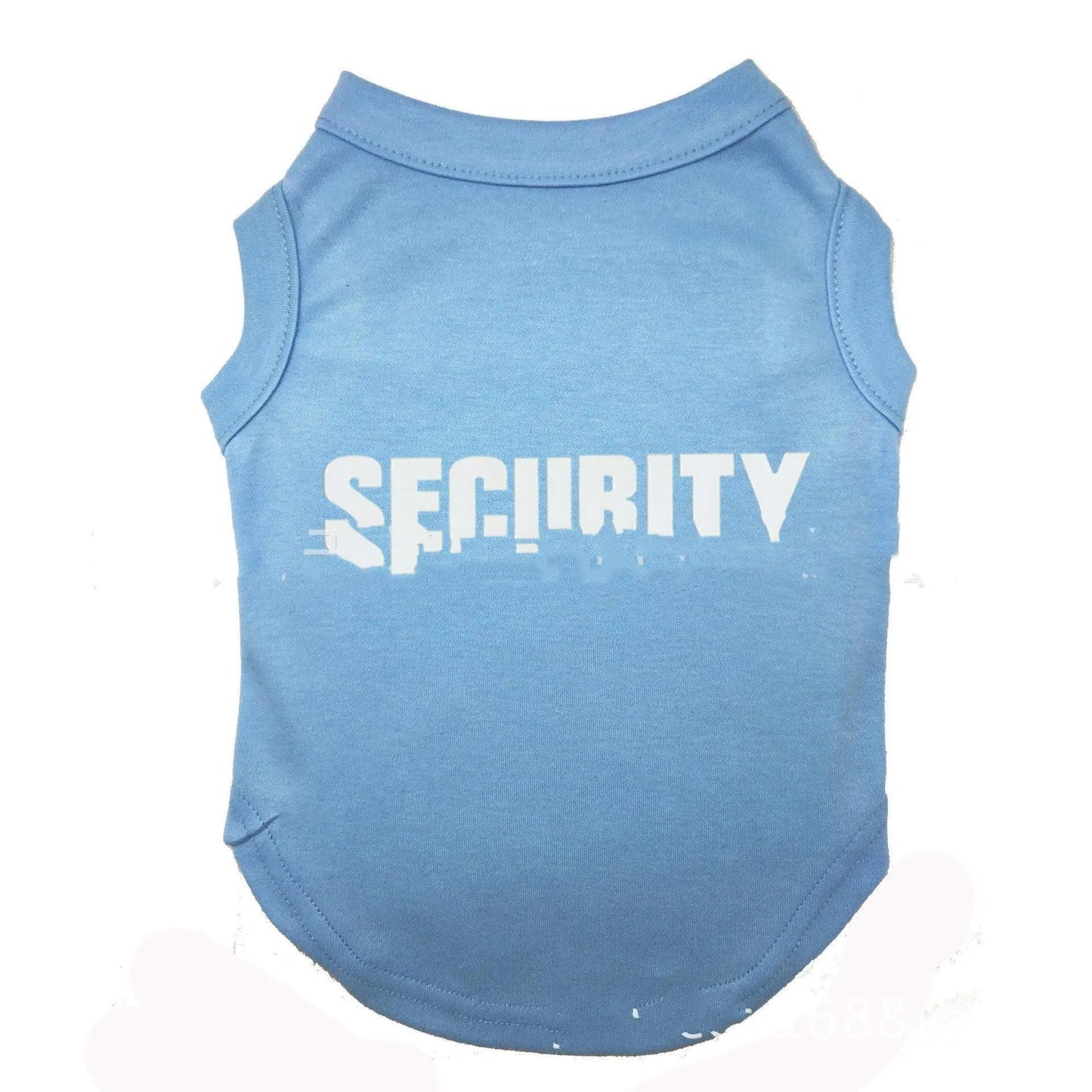 Light blue casual printed pet t-shirt for dogs with "SECURITY" text design