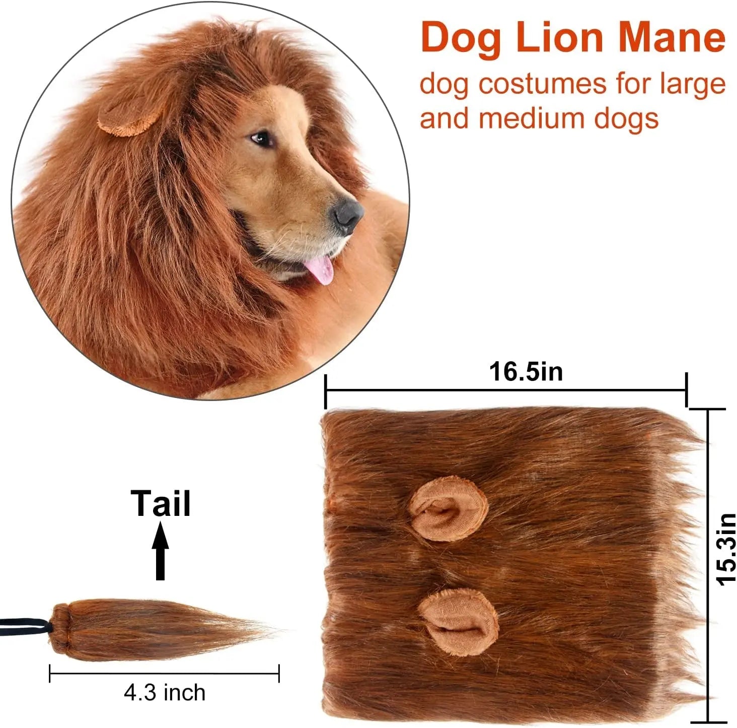 CPPSLEE Lion Mane for Dog Costumes, Realistic Wig for Medium to Large Sized Dogs, Halloween Costumes (Dark Brown)