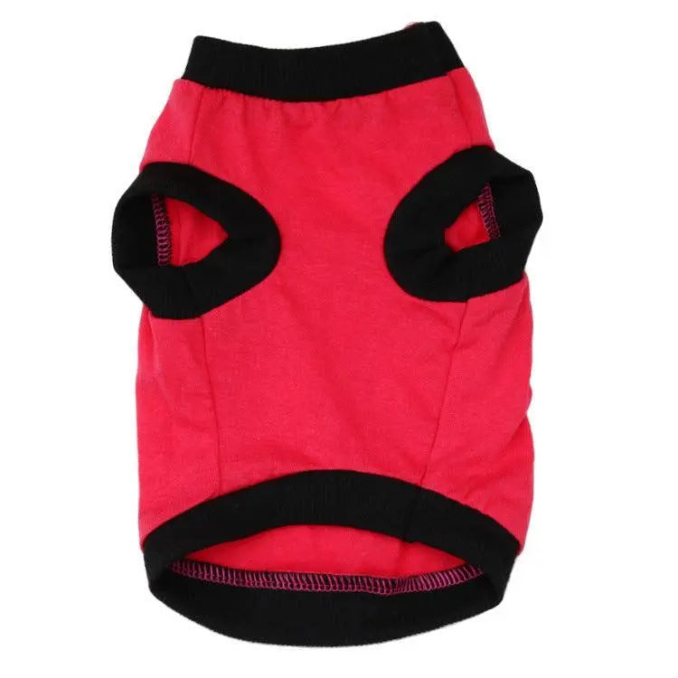 cotton comfort dog vest in rose red with black trim, soft cotton fabric, leisure style pet clothing