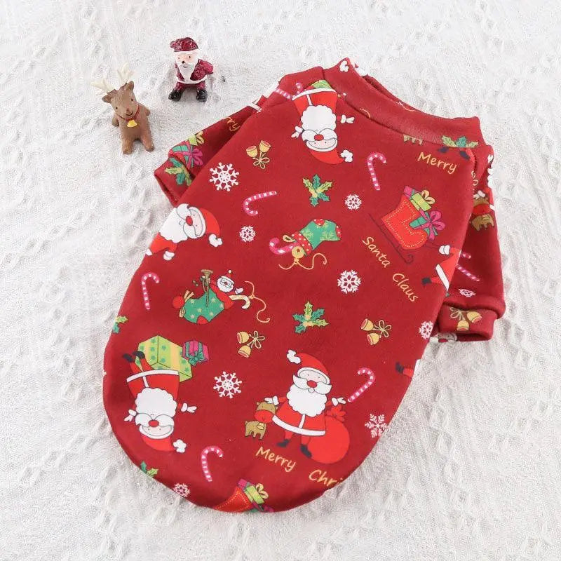 Cozy Canine Christmas Sweater in red with festive Santa and holiday patterns for pets