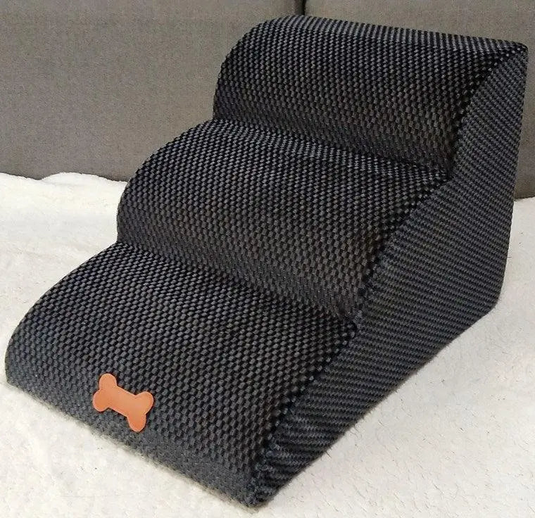 CozyStep removable washable small black sponge pet ladder with three soft steps and bone decoration