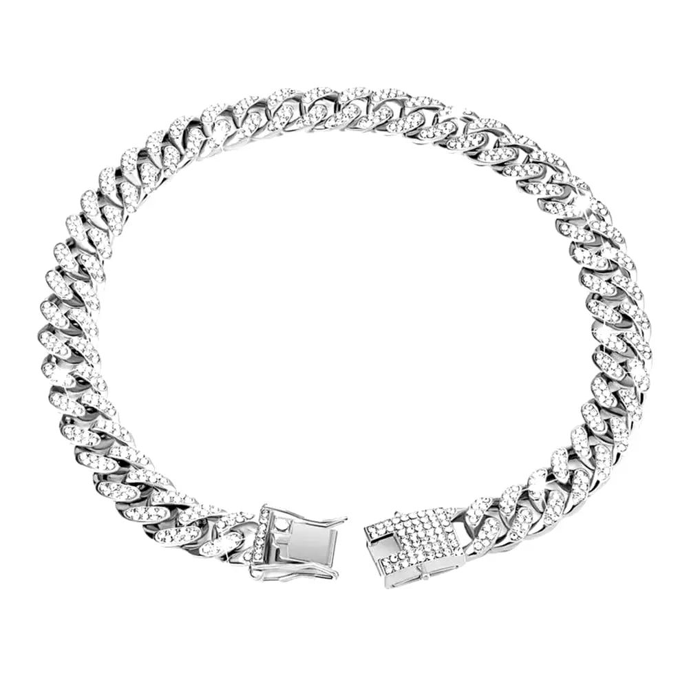 Dog Collar Sparkling Rhinestone Chain Collar for Small Medium Dogs Metal Cat Necklace with Gold Link Pet Jewelry Accessories Excel Pets