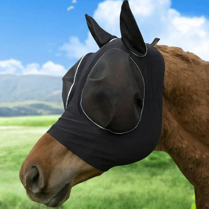 Excel Pets Mosquito Proof Horse Mask Breathable Stretch Knit Mesh Fly Mask for Horses Universal Fit Equestrian Fly Protection - Sporting Goods > Outdoor Recreation > Equestrian > Horse Care > Horse Fly Masks Equine