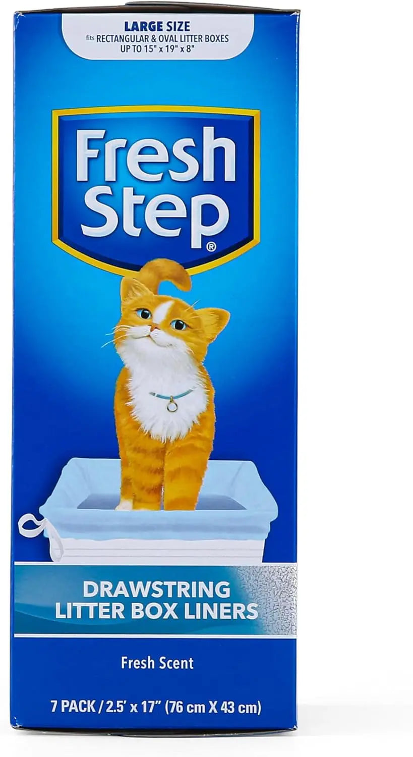 Fresh Step Drawstring Cat Litter Box Liners, Fresh Scent, Size Large,2.5"X17" - 7 Count | Kitty Litter Bags, Cat Litter Liners for All Cats to Keep Your Home Clean Fetch for Pets