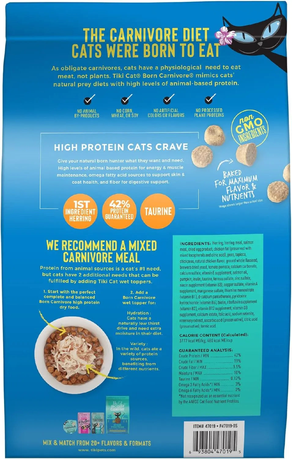 Tiki Cat Born Carnivore High Protein Dry Cat Food, Herring & Salmon Meal, 11.1 Lbs. Bag Excel Pets