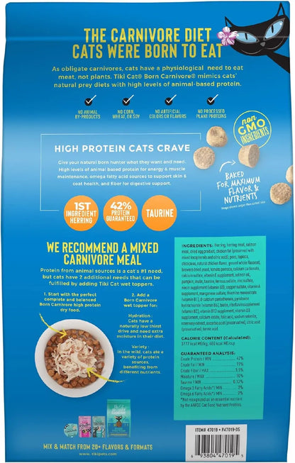 Excel Pets Tiki Cat Born Carnivore High Protein Dry Cat Food Herring and Salmon Meal 11.1 lb Bag - Animals & Pet Supplies > Pet Supplies > Cat Supplies > Cat Food > Non-Prescription Cat Food cat