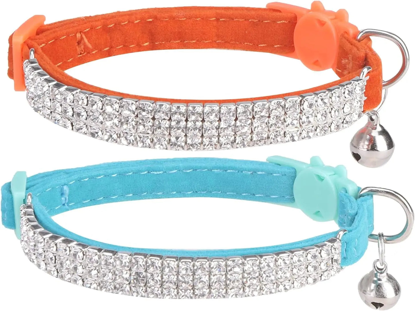 EXPAWLORER Soft Velvet Breakaway Cat Collars with Rhinestones - 2 Pack Adjustable Christmas Gifts for Cats and Small Dogs EXPAWLORER