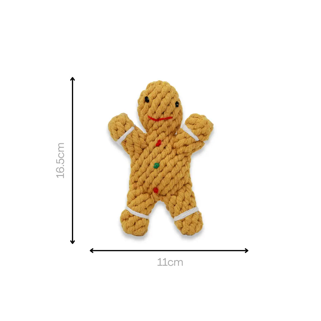 Gingerbread Man Rope Toy pet chew toy shaped like gingerbread man with festive design and durable braided rope construction
