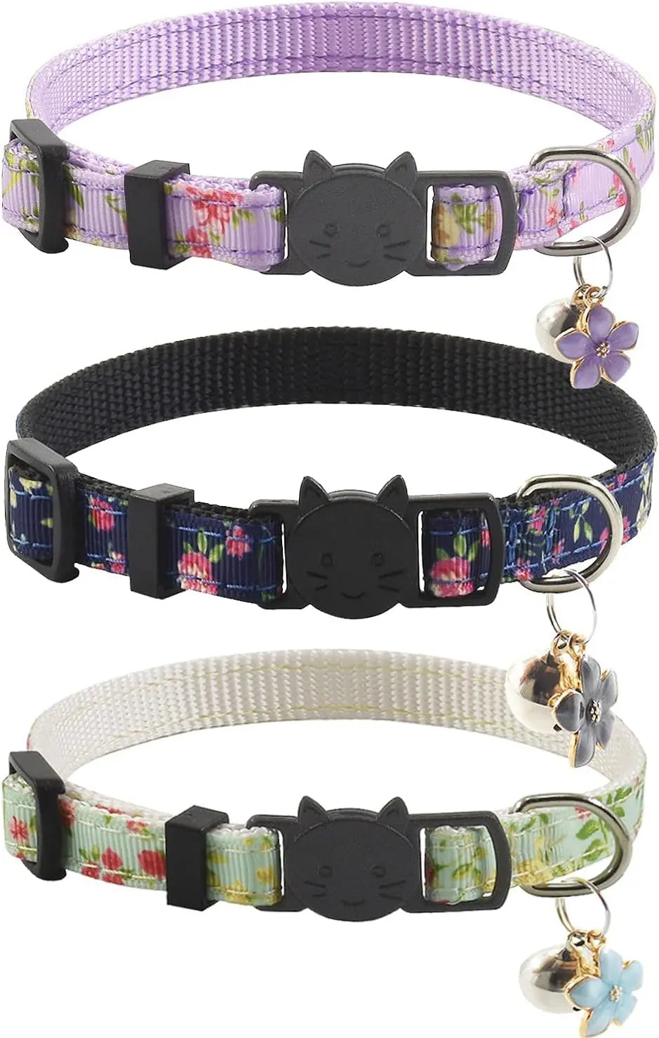 Durable Breakaway Cat Collars with Bell - Set of 3 Adjustable Safety Collars for Kittens and Puppies (7.5-11 inches, Green, Cyan, Black) xpangle