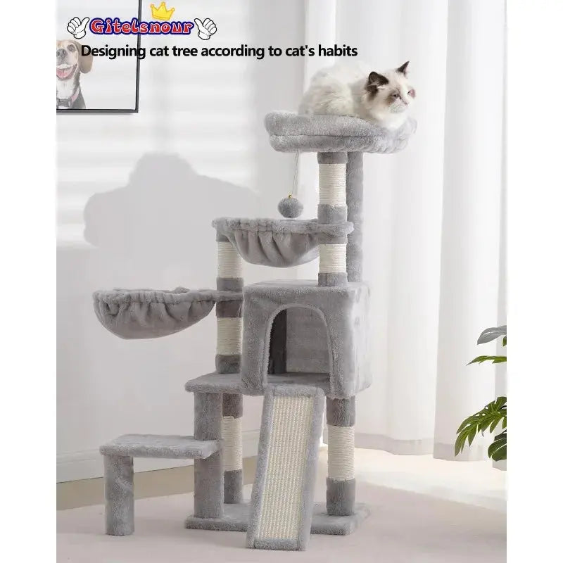 Cat Tree, Cat Tower with Condo, 2 Baskets, Large Platform, Scratch Board, Cat Scratching Posts for Indoor Cats Excel Pets
