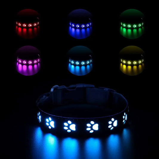 Rechargeable LED Dog Collar - Rainproof Nylon with USB-C Charging, Luminous Design in 3 Colors and 6 Modes for Enhanced Pet Safety Does not apply