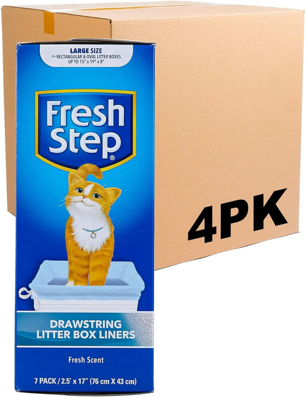 Fresh Step Drawstring Cat Litter Box Liners, Fresh Scent, Size Large,2.5"X17" - 7 Count | Kitty Litter Bags, Cat Litter Liners for All Cats to Keep Your Home Clean Fetch for Pets