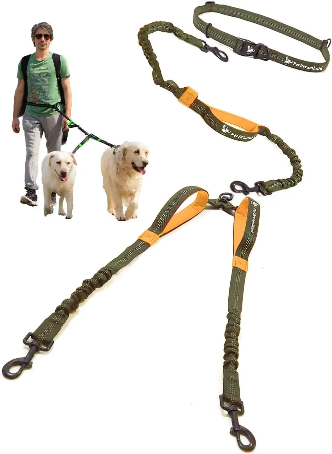 Unleash the Fun: Pet Dreamland's Hands-Free Double Dog Leash for Your Dynamic Duo (Dark Grey & Pink) – Perfect for Jogs, Walks, and Shenanigans! Pet Dreamland