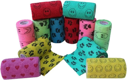 Prairie Horse Supply Bulk Pack 4 Inch Veterinary Wrap Tape Prairie Horse Self Adhesive Vet Wrap With Colorful Designs 5 Yard Roll - Animals & Pet Supplies > Pet Supplies > Pet Medical Tape & Bandages Equine