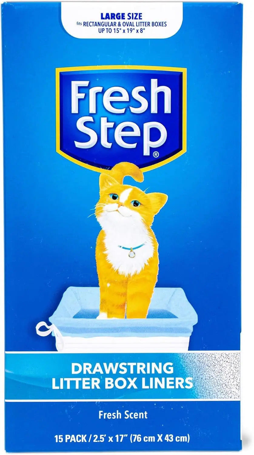 Fresh Step Drawstring Cat Litter Box Liners, Fresh Scent, Size Large,2.5"X17" - 7 Count | Kitty Litter Bags, Cat Litter Liners for All Cats to Keep Your Home Clean Fetch for Pets