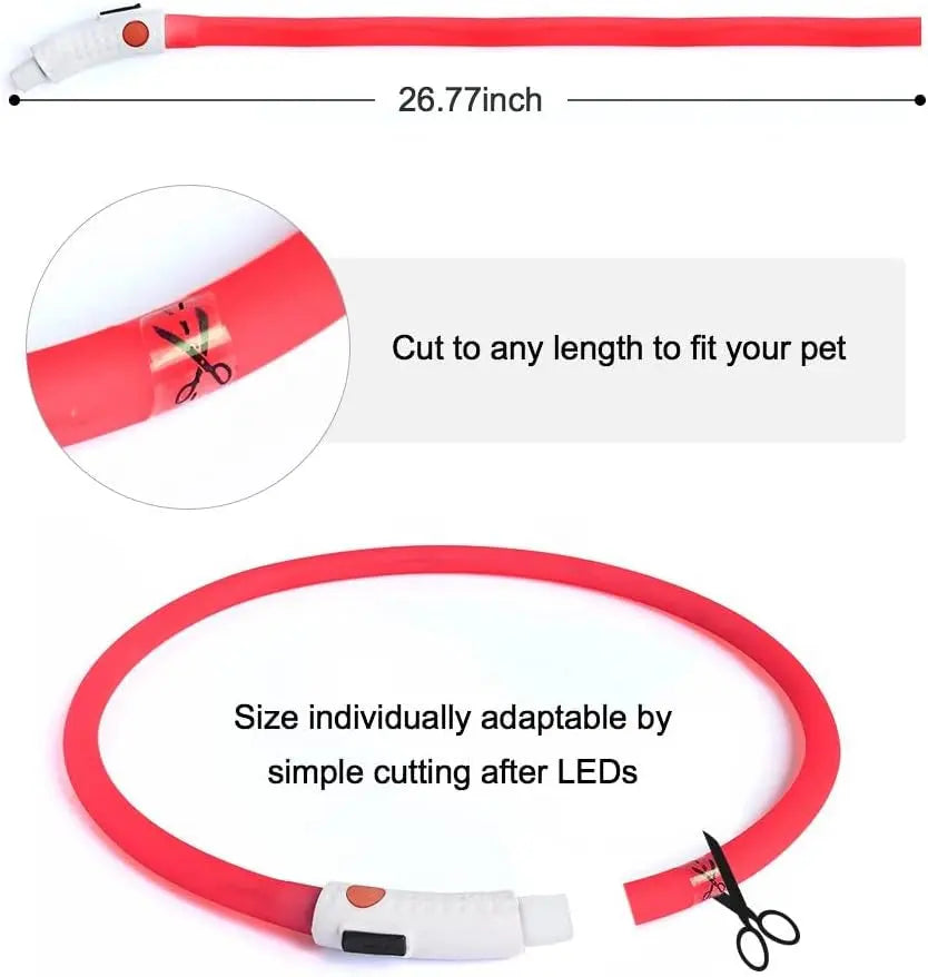 Led Dog Collar, USB Rechargeable LED Dog Necklace Light, Silicone Light up Dog Collars Glow in the Dark (Red-Silicone) Excel Pets