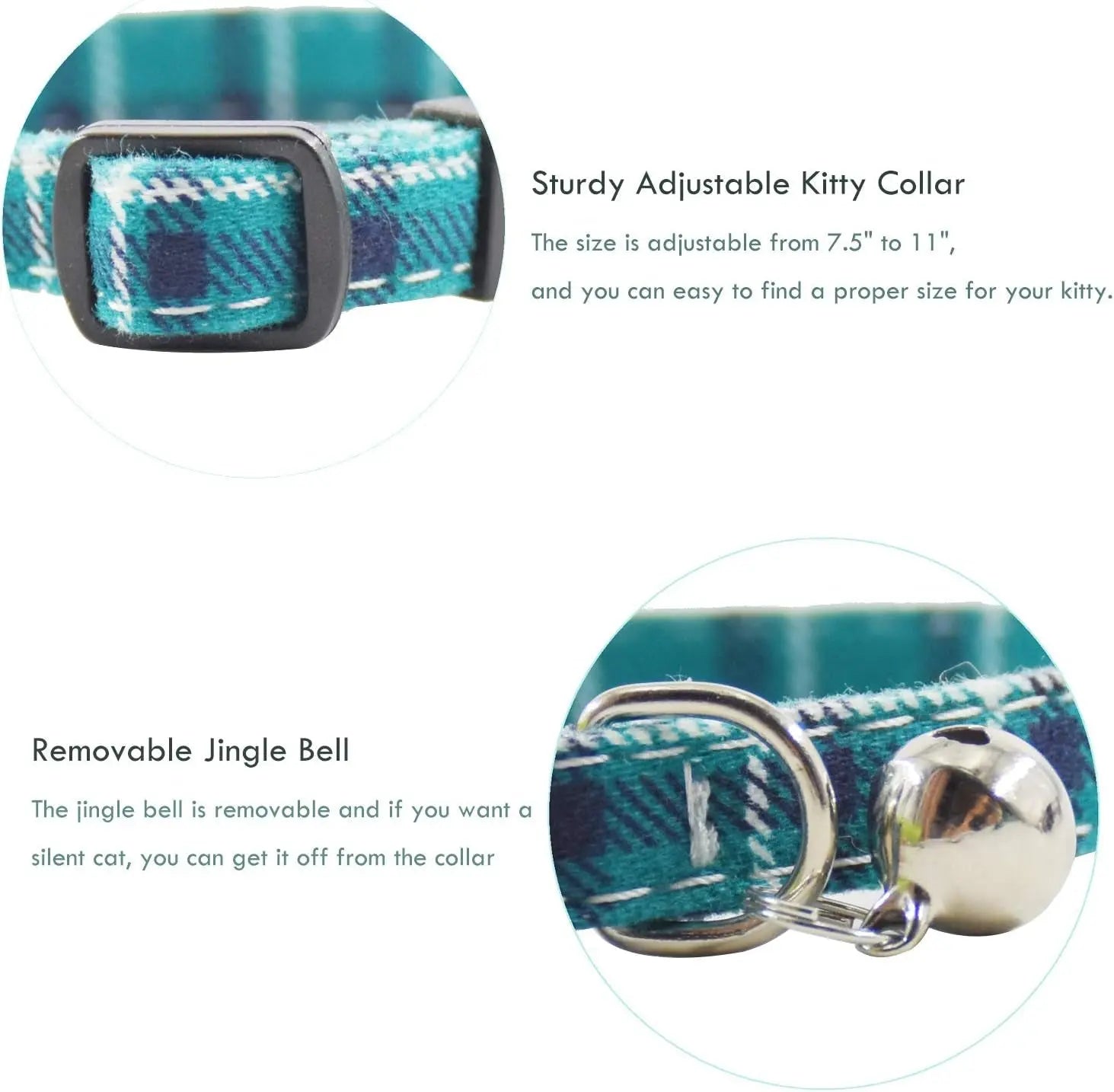 Durable Breakaway Cat Collars with Bell - Set of 3 Adjustable Safety Collars for Kittens and Puppies (7.5-11 inches, Green, Cyan, Black) xpangle