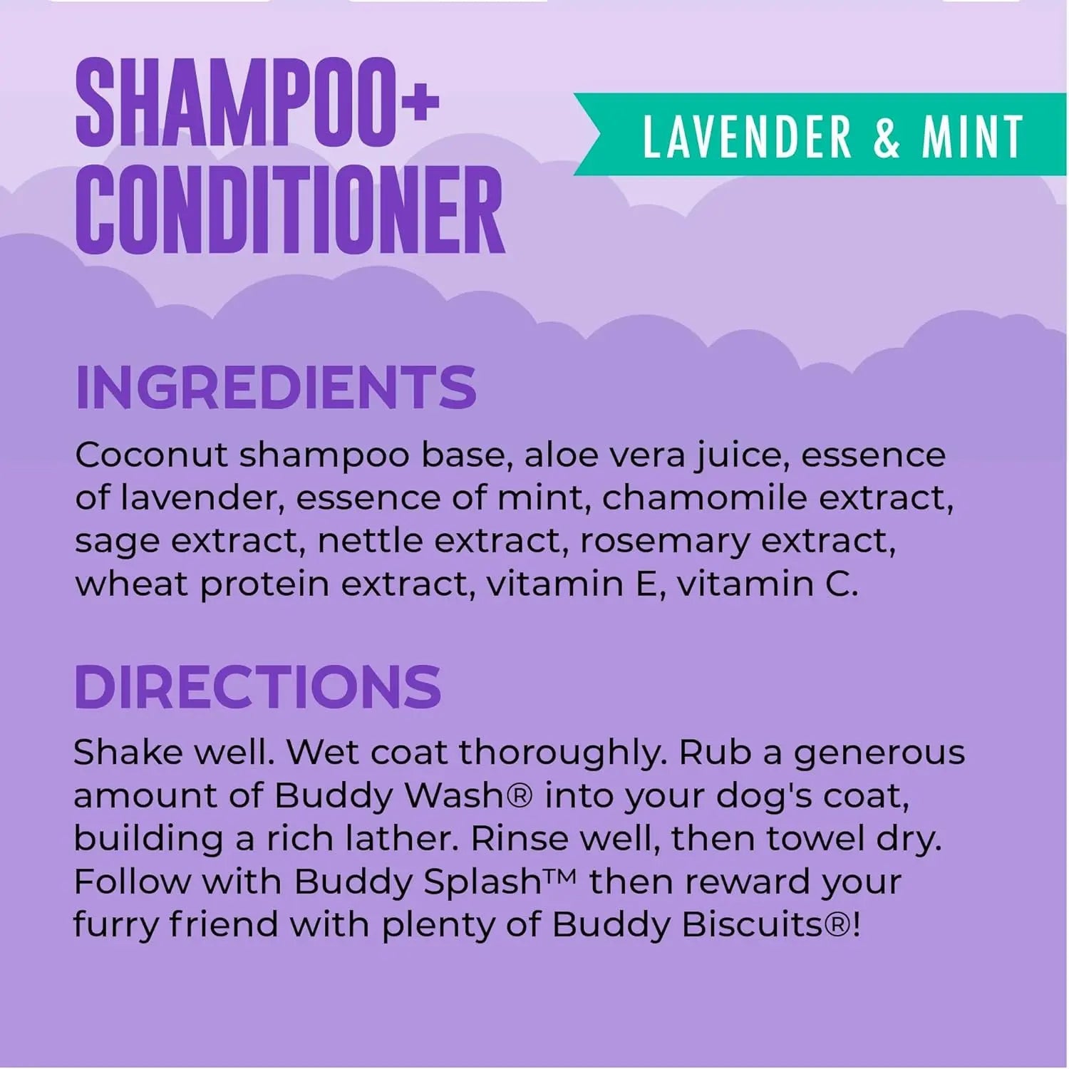 Buddy Wash 2-In-1 Dog Shampoo and Conditioner for Dog Grooming, Lavender & Mint, 1 Gal. Bottle Excel Pets