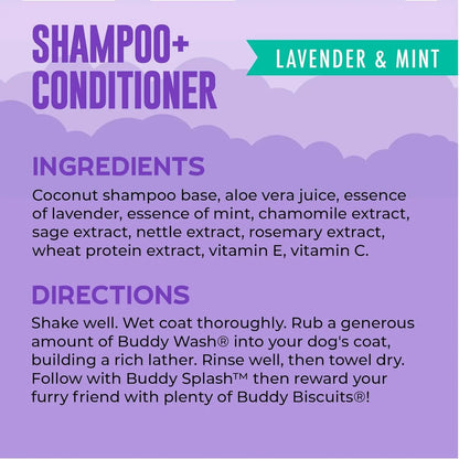 Excel Pets Buddy Wash Lavender And Mint Dog Shampoo And Conditioner Two In One Gentle Formula Calming Scent - Animals & Pet Supplies > Pet Supplies > Pet Grooming Supplies > Pet Shampoo & Conditioner Dog