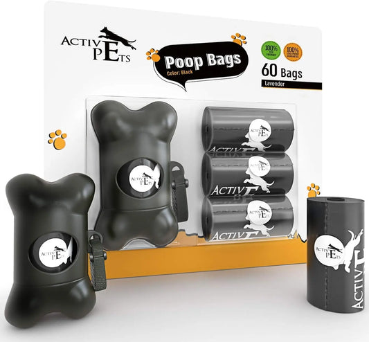Active Pets Dog Waste Bag Dispenser with Leash Strap, Eco-Friendly Walking Bags, Biodegradable Poop Holder for Pet Waste Management, 60 Bags Included Active Pets