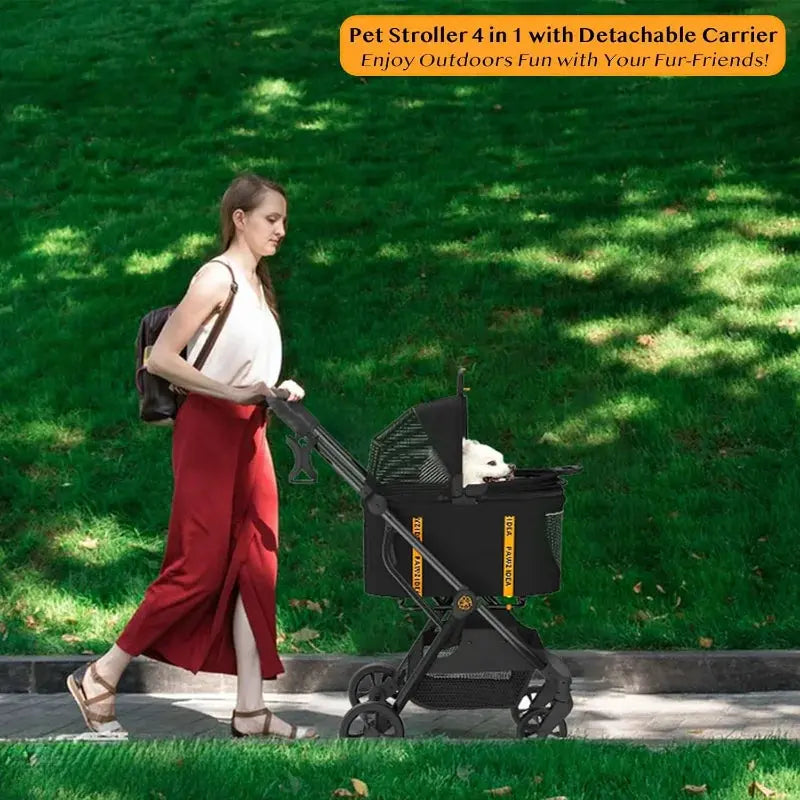 Pet Stroller 4 in 1, Dog Strollers for Small/Medium Dogs/Cats with Detachable Carrier No-Zip Canopy, Seatbelt Puppy Car Does not apply