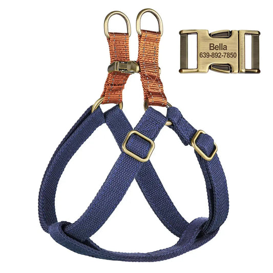 New Custom Dog Harness Reflective Nylon Dog Harnesses Vest Free Engraved Pet ID Tag Harnesses for Small Medium Large Dogs Pug Didog