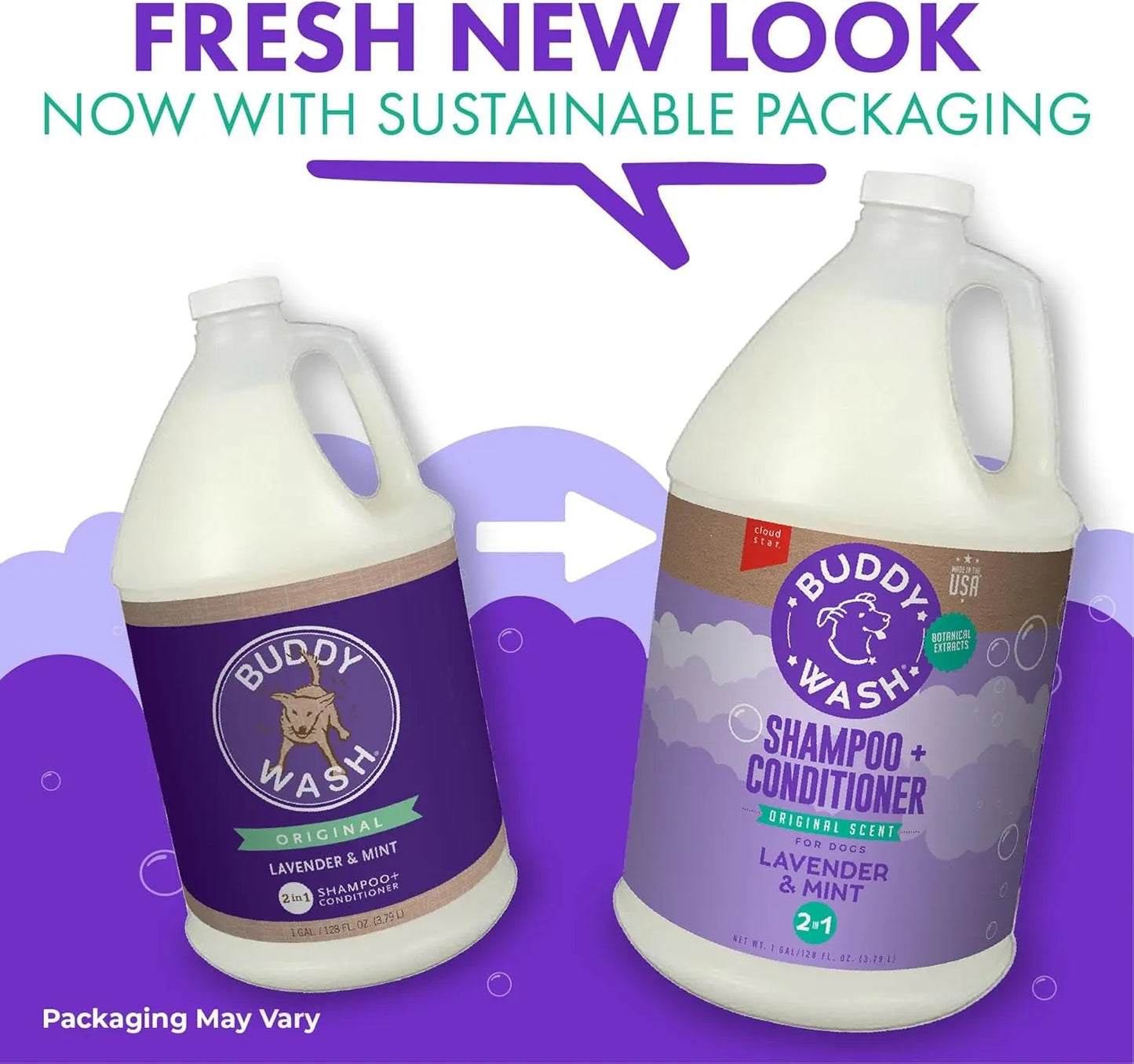 Buddy Wash 2-In-1 Dog Shampoo and Conditioner for Dog Grooming, Lavender & Mint, 1 Gal. Bottle Excel Pets