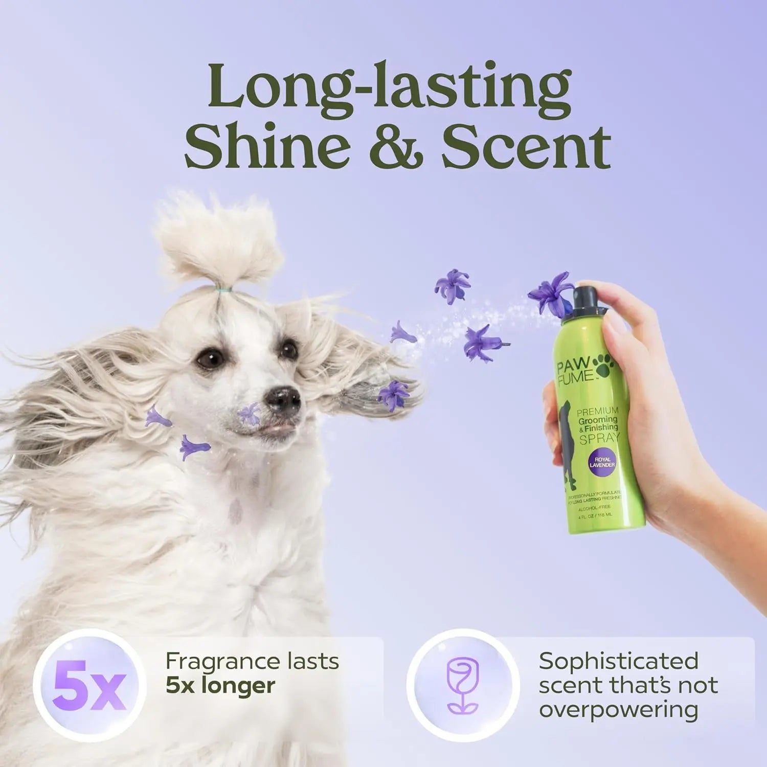 PAWFUME Detangling Dog Grooming Spray, Royal Lavender, 1-Pack – Keeps Pups Fresh All Day – Hypoallergenic, Alcohol-Free, Detangling & Moisturizing – Salon-Quality Dog Necessities for Coat & Fur Care Excel Pets