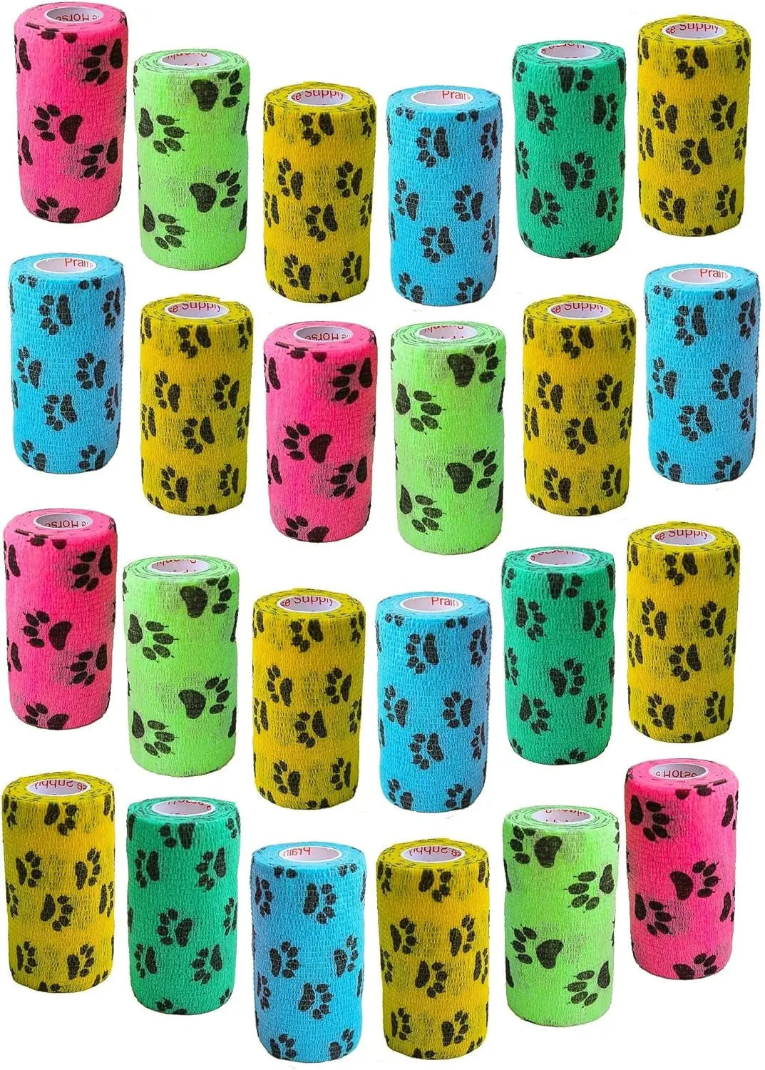 Prairie Horse Supply Bulk Pack 4 Inch Veterinary Wrap Tape Prairie Horse Self Adhesive Vet Wrap With Colorful Designs 5 Yard Roll - Animals & Pet Supplies > Pet Supplies > Pet Medical Tape & Bandages Equine
